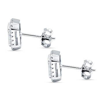 Emerald Cut CZ Halo Stud Earrings 925 Sterling Silver Wholesale